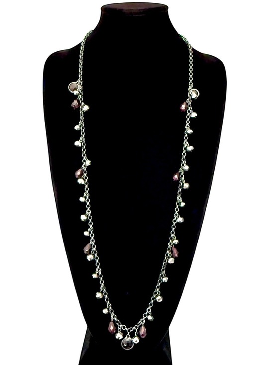 White House Black Market Jewelry - WHITE HOUSE BLACK MARKET NWT Long Iridescent Silver & Red Crystal Charm Necklace